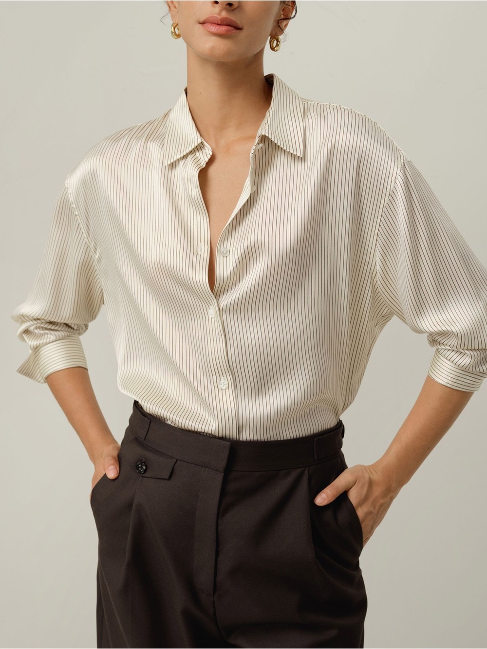 LILYSILK Silk Charmeuse Pinstripe Shirt